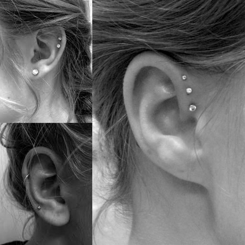EPIRORA Sterling Silver Stud Earrings for Women Men- 3 Pairs 3mm Tiny Ball Stud Earrings Round CZ Earrings Pearl Earrings Set Cartilage Small Tragus Earrings - Image 4